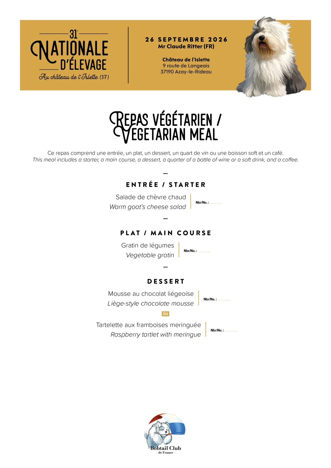 MENU NE 2026 VEGETARIEN